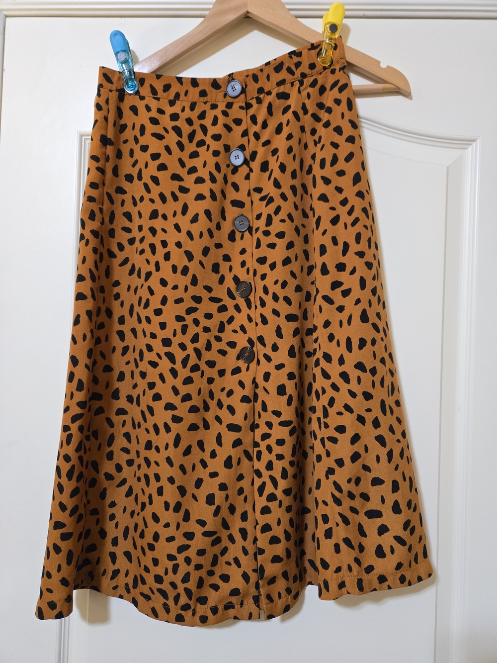 Lush Rust A-Line Button-Front Skirt with Animal Print Flowy Business Casual